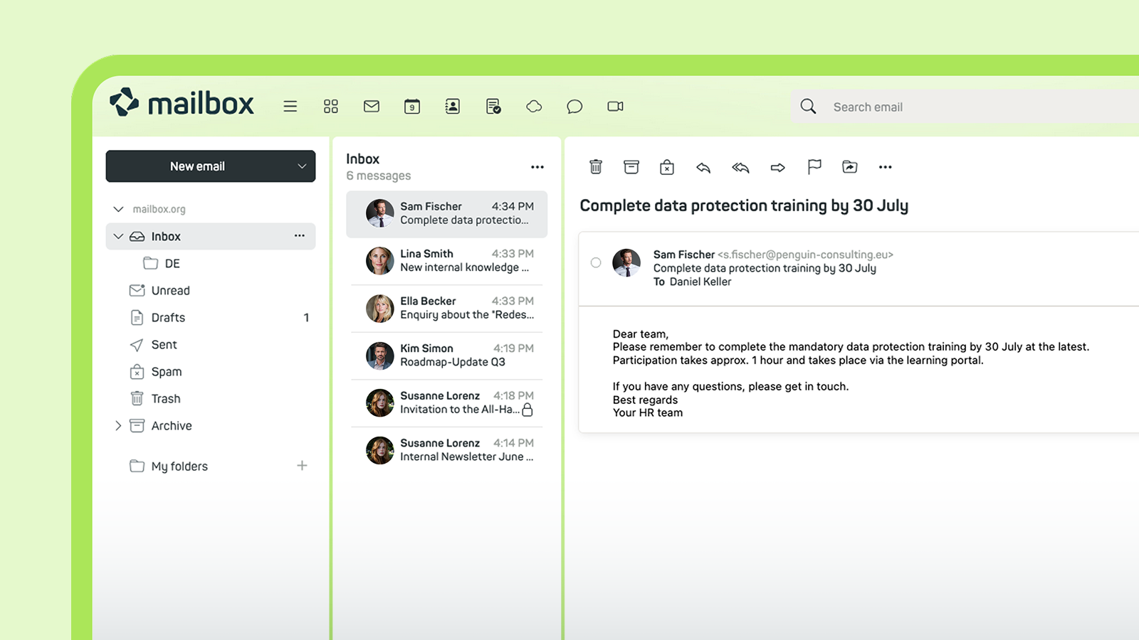 Marketing screenshot of Mailbox's UI