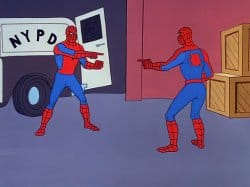 The "Spiderman Pointing at Spiderman" meme